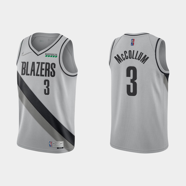 Men's Portland Trail Blazers #3 C.J. McCollum Grey Earned Edition Stitched Basketball Jersey